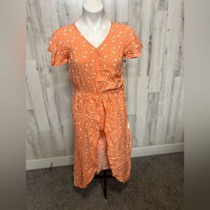 Orange Wrap Dress with White Polka Dots